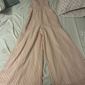 Striped Wide-Leg Jumpsuit - Pink/White